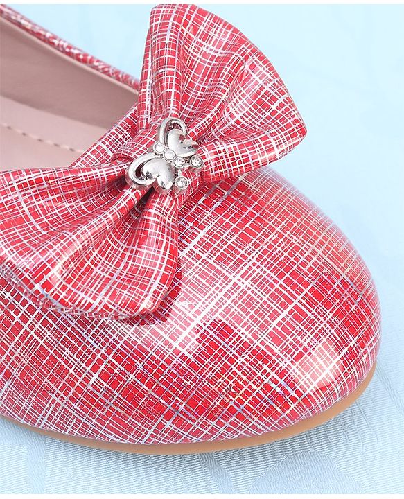 Pine Kids Ballerinas with Velcro Closure & Bow Applique - Red