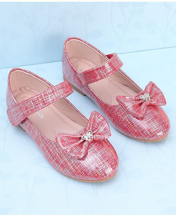 Pine Kids Ballerinas with Velcro Closure & Bow Applique - Red