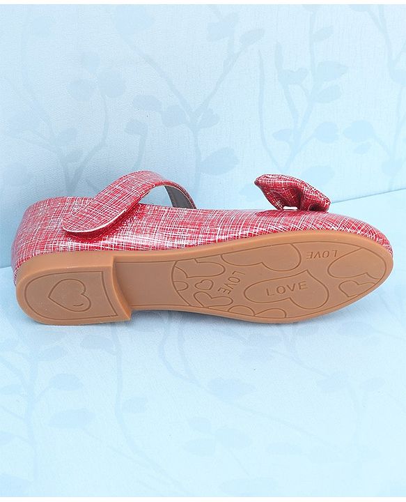 Pine Kids Ballerinas with Velcro Closure & Bow Applique - Red