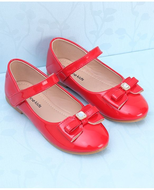 Pine Kids Ballerina with Velcro Closure &  Bow Applique - Red