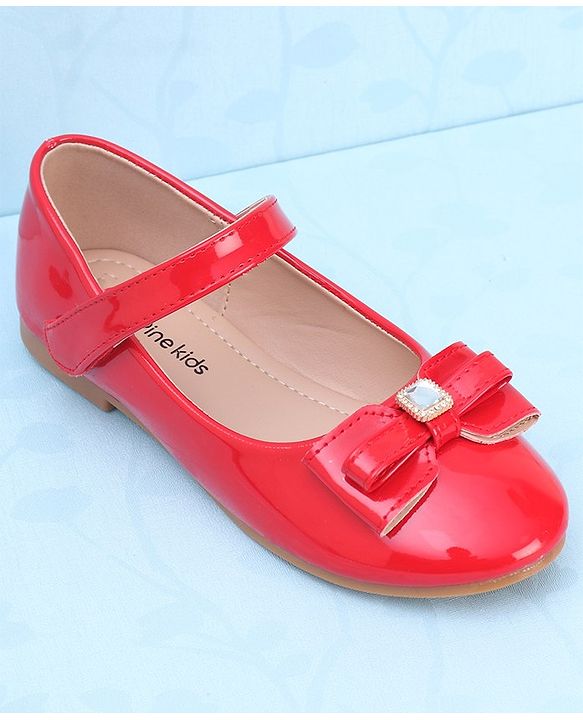 Pine Kids Ballerina with Velcro Closure &  Bow Applique - Red