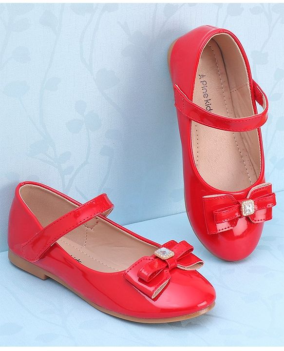 Pine Kids Ballerina with Velcro Closure &  Bow Applique - Red