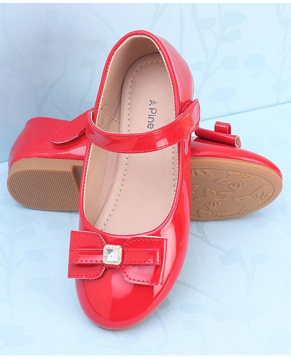 Pine Kids Ballerina with Velcro Closure &  Bow Applique - Red