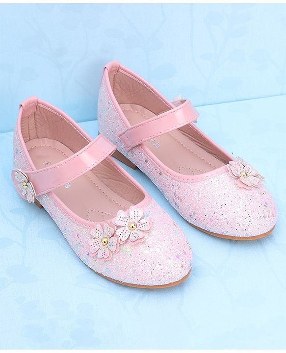 Pine Kids Velcro Closure Ballerina With Floral Applique - Pink