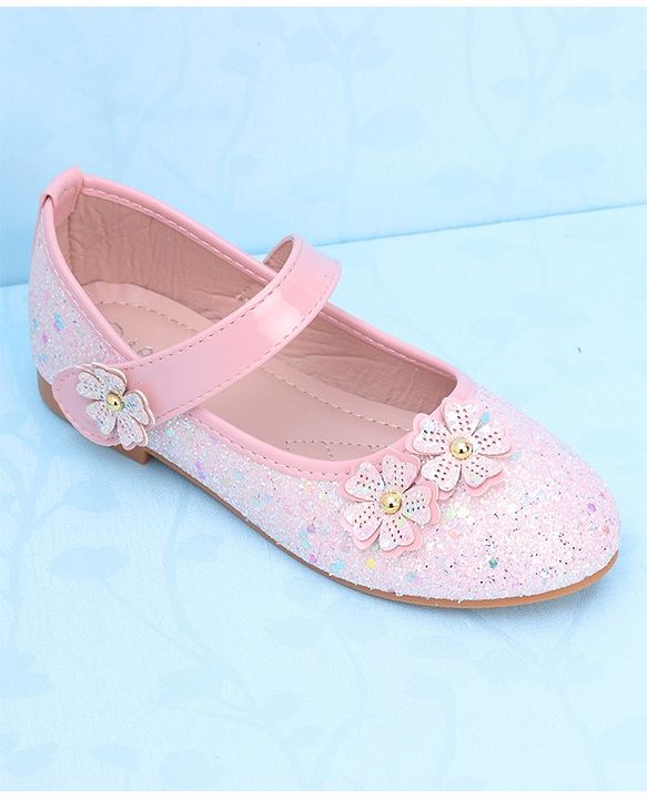 Pine Kids Velcro Closure Ballerina With Floral Applique - Pink