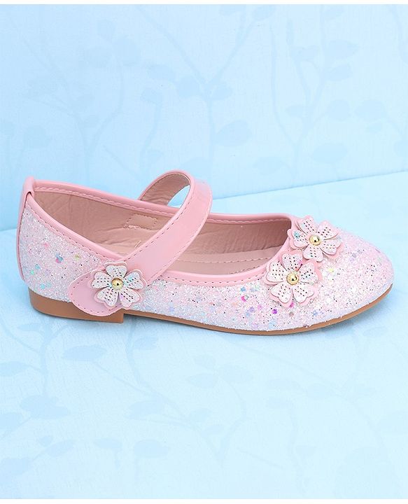 Pine Kids Velcro Closure Ballerina With Floral Applique - Pink