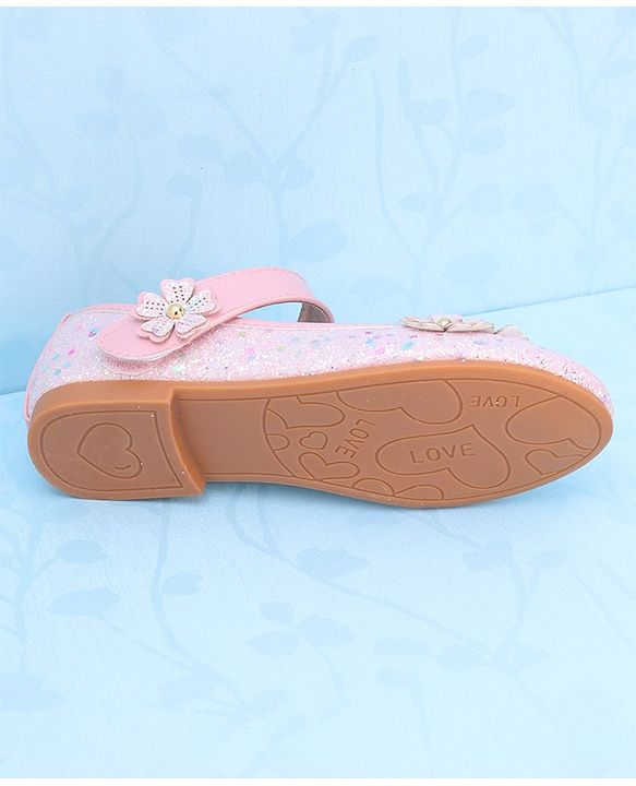 Pine Kids Velcro Closure Ballerina With Floral Applique - Pink