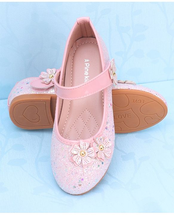 Pine Kids Velcro Closure Ballerina With Floral Applique - Pink