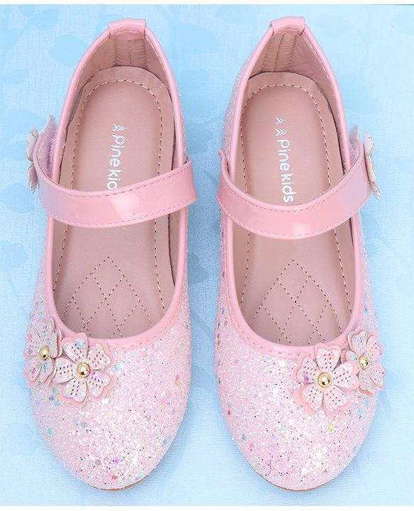 Pine Kids Velcro Closure Ballerina With Floral Applique - Pink