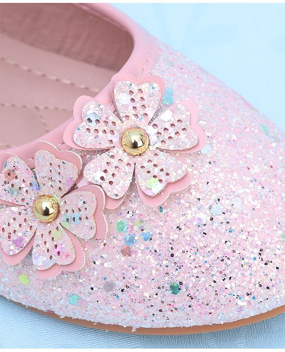 Pine Kids Velcro Closure Ballerina With Floral Applique - Pink