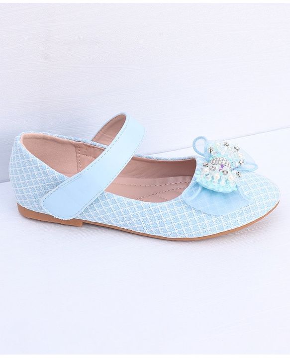 Pine Kids Ballerina with Stud Detailing Bow Applique & Velcro Closure -Blue
