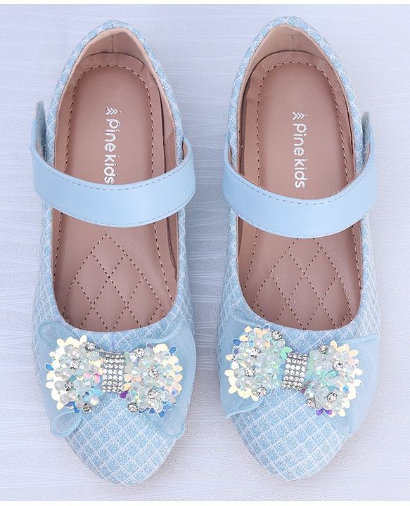 Pine Kids Ballerina with Stud Detailing Bow Applique & Velcro Closure -Blue