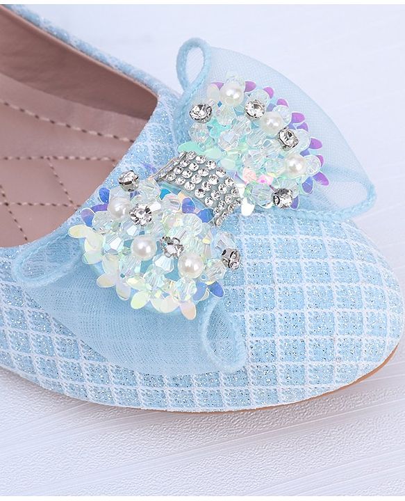 Pine Kids Ballerina with Stud Detailing Bow Applique & Velcro Closure -Blue