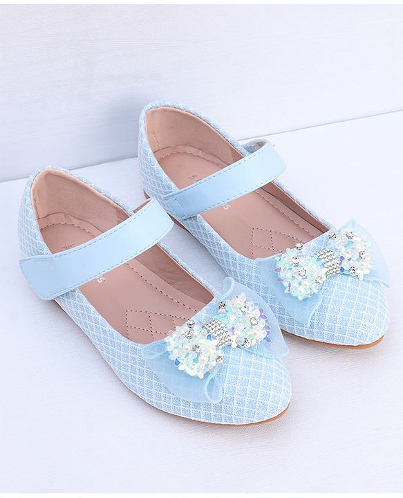 Pine Kids Ballerina with Stud Detailing Bow Applique & Velcro Closure -Blue
