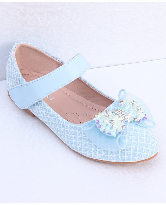 Pine Kids Ballerina with Stud Detailing Bow Applique & Velcro Closure -Blue
