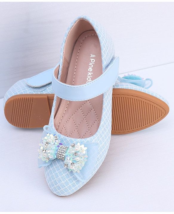 Pine Kids Ballerina with Stud Detailing Bow Applique & Velcro Closure -Blue