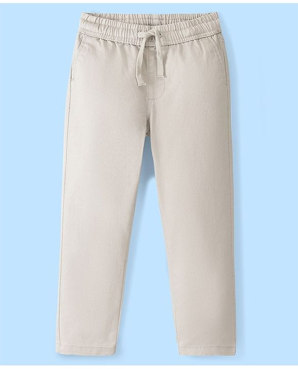 Pine Kids Cotton Elastane Woven Full Length Solid Color Trouser - Beige