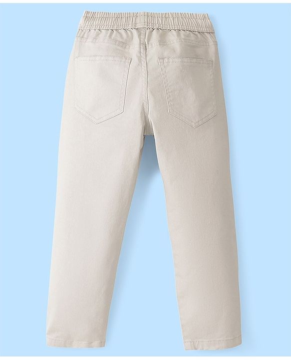 Pine Kids Cotton Elastane Woven Full Length Solid Color Trouser - Beige
