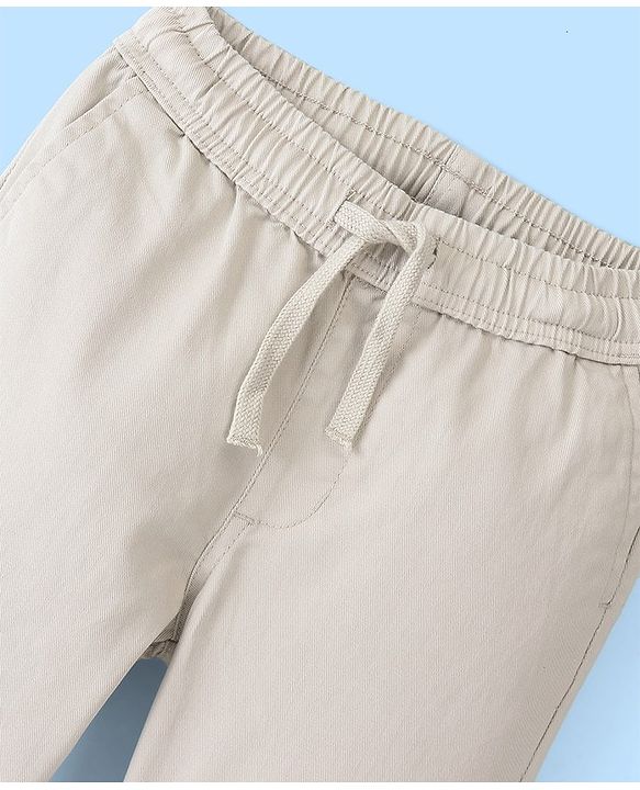 Pine Kids Cotton Elastane Woven Full Length Solid Color Trouser - Beige