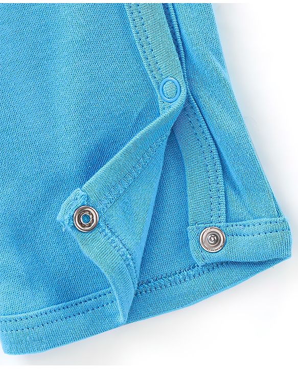 Babyhug 100% Cotton Knit Full Sleeves Romper With Lion Print - Blue