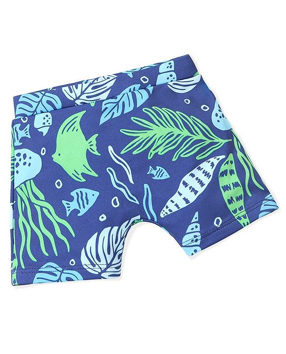 Babyhug Swimming Trunks Marine Life Print - Navy Blue
