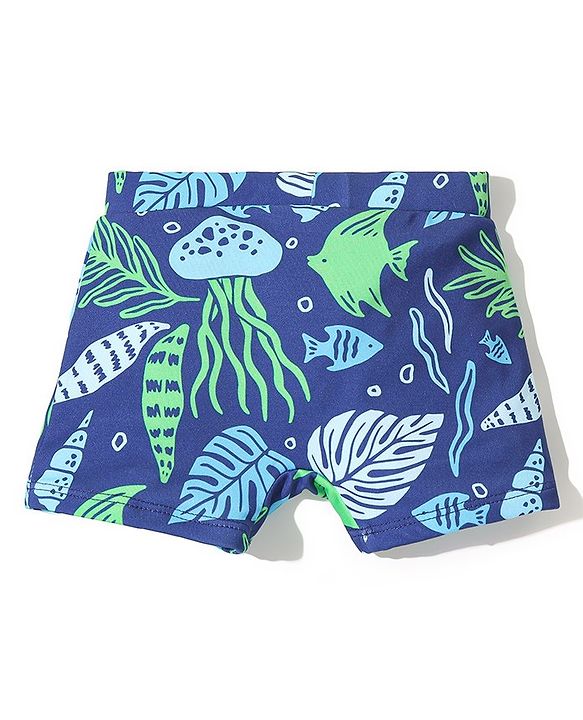 Babyhug Swimming Trunks Marine Life Print - Navy Blue