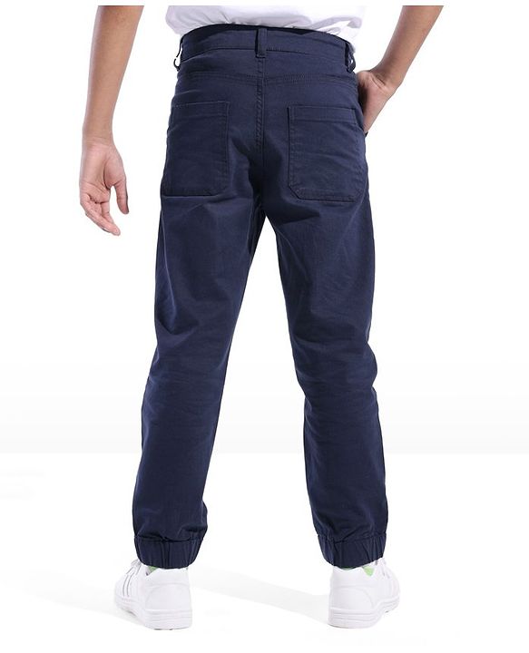 Pine Kids Cotton Woven Full Length Comfort Fit Solid With Stretch Lounge Pants  - Navy Blue