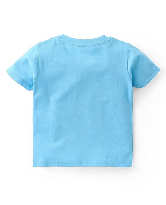 Babyhug Cotton Knit Half Sleeves T-Shirt & Denim  Shorts Set with Monkey Print - Blue