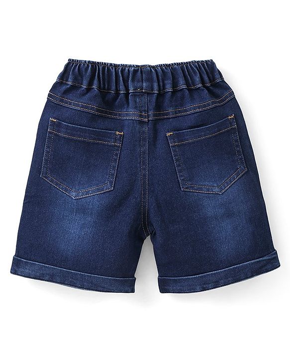 Babyhug Cotton Knit Half Sleeves T-Shirt & Denim  Shorts Set with Monkey Print - Blue