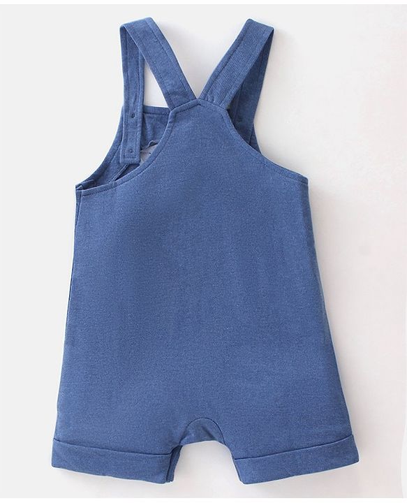 Babyhug 100% Cotton Single Jersey Knit Dungaree and Half Sleeves Tee Set Bunny Print - Orange & Blue