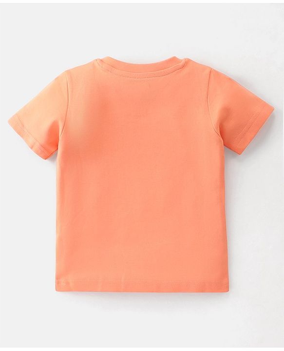 Babyhug 100% Cotton Single Jersey Knit Dungaree and Half Sleeves Tee Set Bunny Print - Orange & Blue
