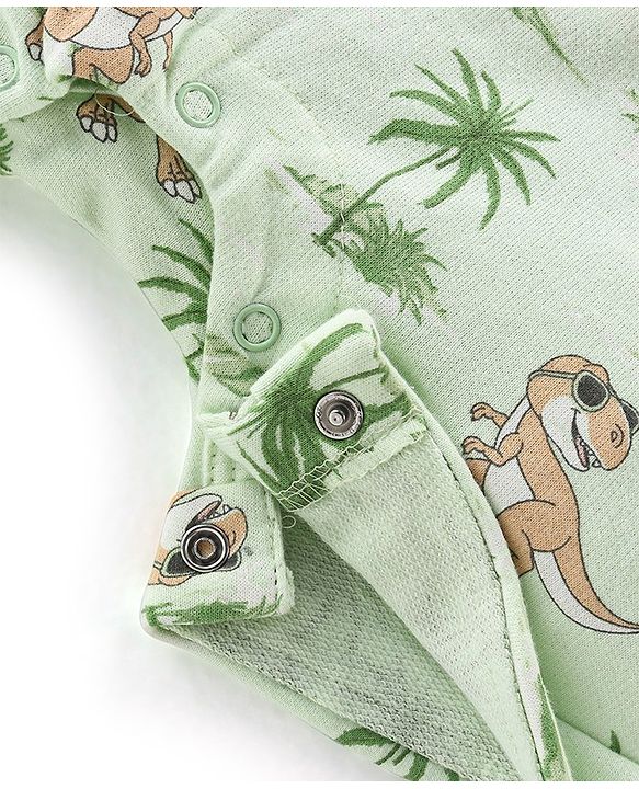 Babyhug 100% Cotton Single Jersey Knit Dino Printed Dungaree and Half Sleeves Striped T-Shirt Set - Orange & Green