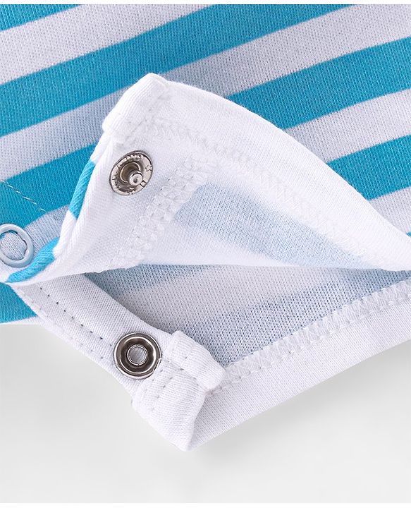 Babyhug 100% Cotton Knit Half Sleeves Striped Romper with Beach Theme - Blue & White