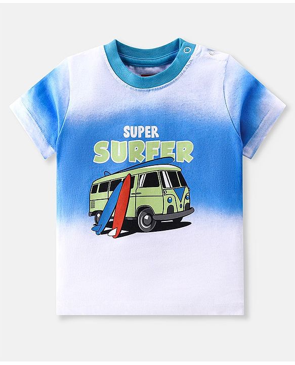 Babyhug 100% Cotton Single Jersey Knit Half Sleeves T-Shirt & Shorts Set Surfboard Print - White & Green