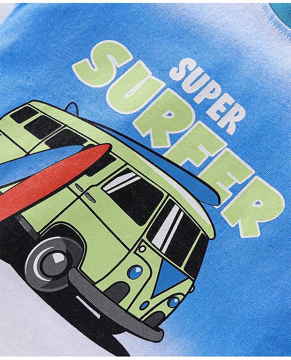 Babyhug 100% Cotton Single Jersey Knit Half Sleeves T-Shirt & Shorts Set Surfboard Print - White & Green