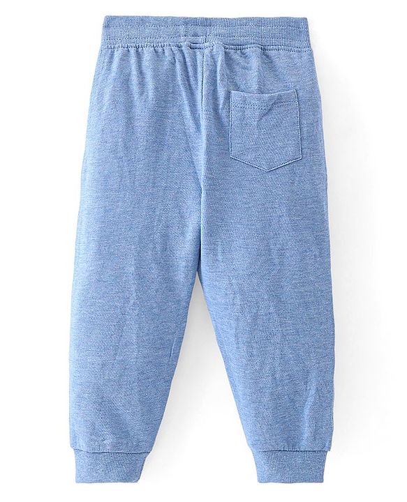 Babyhug Cotton Looper Knit Full Length Track Pant Soccer Ball Print - Blue