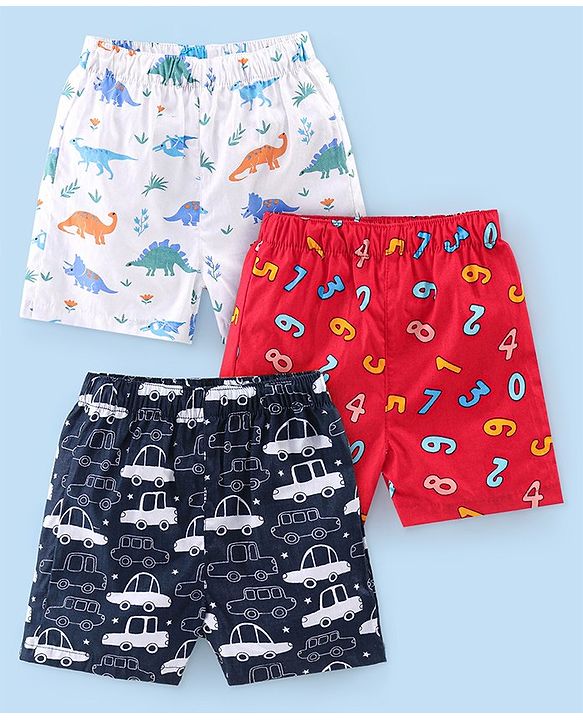 Babyhug Cotton Poplin Woven Boxer Car Print Pack of 3 - Multicolor