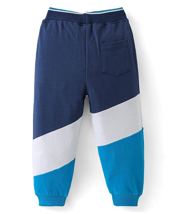 Babyhug Cotton Knit  Full Length Lounge Pant with Text Print - Navy Blue