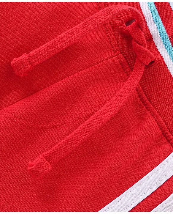 Babyhug Cotton Looper Full Length Striped Track Pants - Red