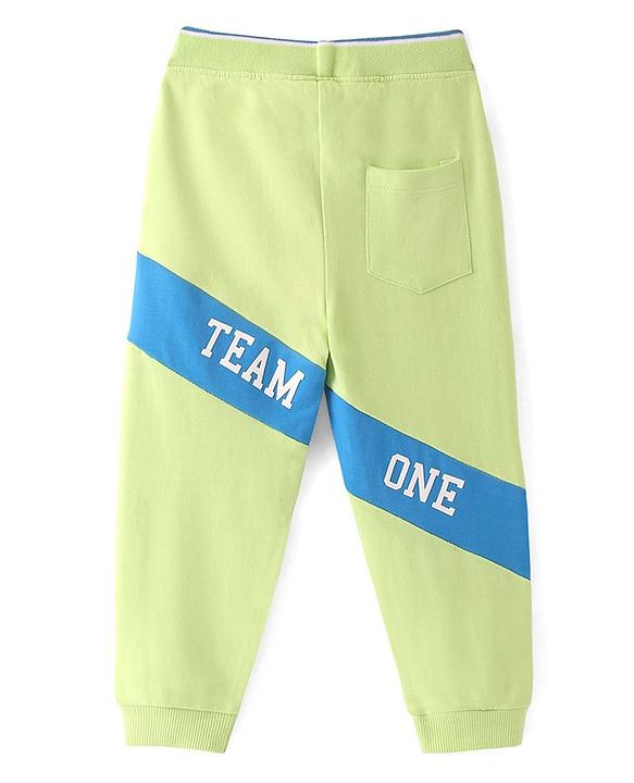 Babyhug Cotton Knit Full Length Lounge and Track Pant with Text Print - Limegreen