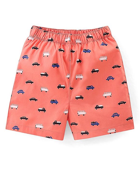 Babyhug Cotton Woven Regular Boxers Lion & Car Print Pack of 3 - White Navy & Pink