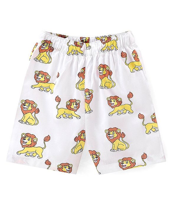 Babyhug Cotton Woven Regular Boxers Lion & Car Print Pack of 3 - White Navy & Pink