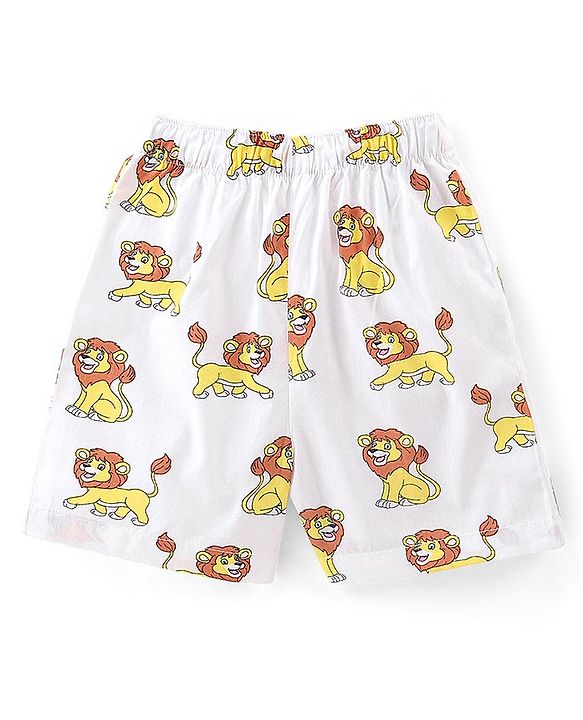 Babyhug Cotton Woven Regular Boxers Lion & Car Print Pack of 3 - White Navy & Pink