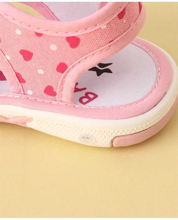 Cute Walk by Babyhug Velcro Closure Musical Sandals with Heart Print & Bow - Pink