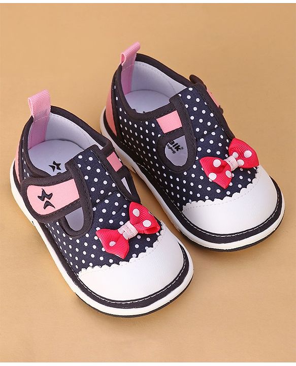 Cute Walk by Babyhug Musical  Shoes with Velcro Closure Polka Dot Print - Navy Blue