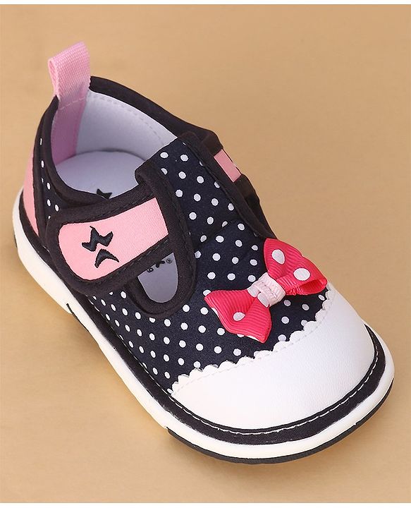 Cute Walk by Babyhug Musical  Shoes with Velcro Closure Polka Dot Print - Navy Blue