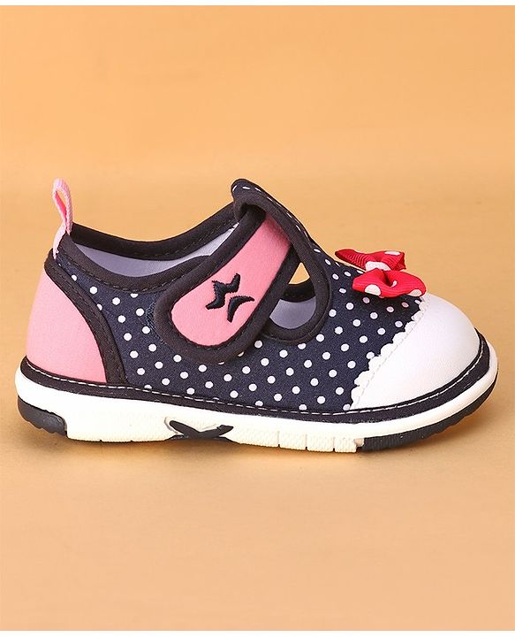 Cute Walk by Babyhug Musical  Shoes with Velcro Closure Polka Dot Print - Navy Blue