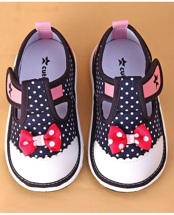 Cute Walk by Babyhug Musical  Shoes with Velcro Closure Polka Dot Print - Navy Blue