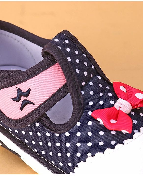 Cute Walk by Babyhug Musical  Shoes with Velcro Closure Polka Dot Print - Navy Blue