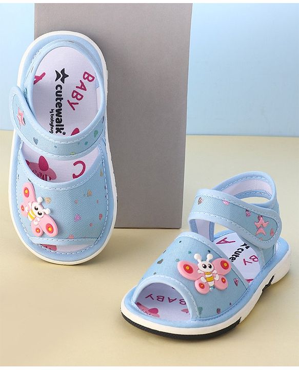 Cute Walk by Babyhug Velcro Closure Musical Sandals Butterfly Applique - Blue